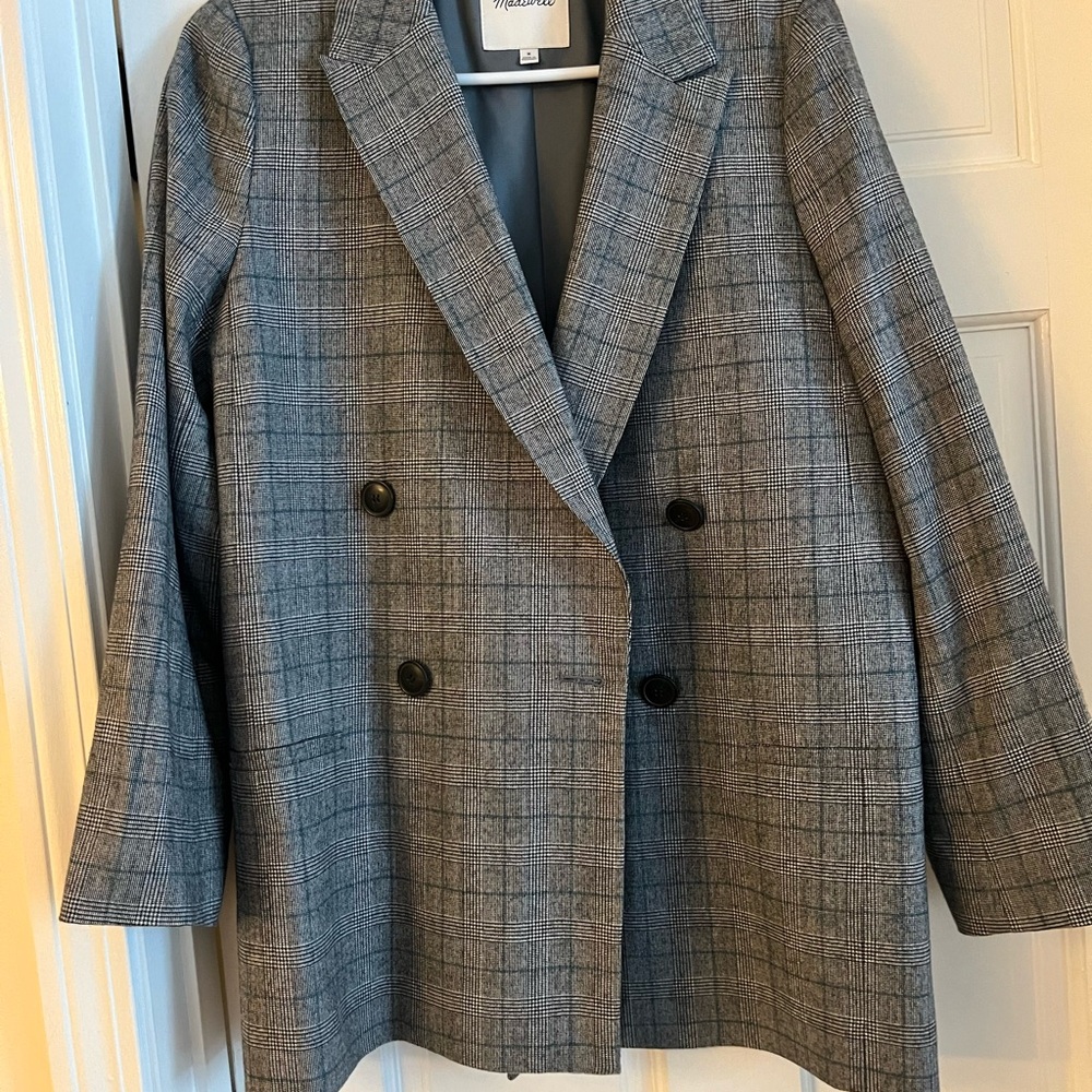 Madewell Double Breasted Gray Plaid Blazer